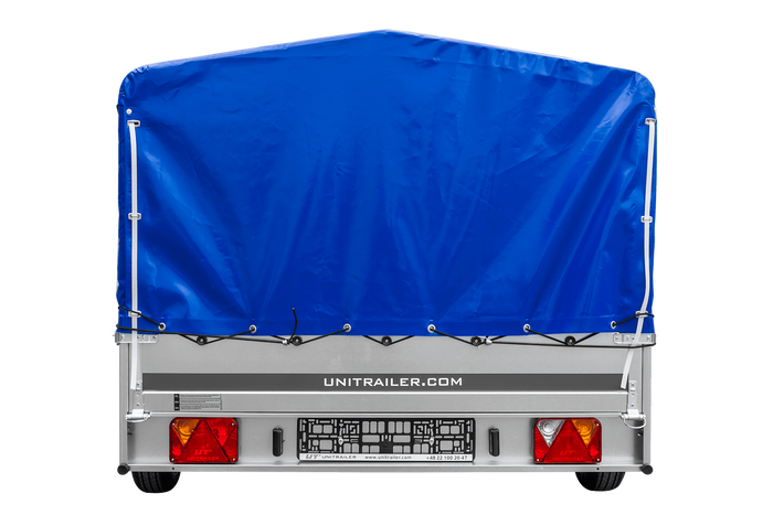 Remorque à un essieu 264x150 UNITRAILER GARDEN 265 KIPP avec arceau H-800 et bâche bleue