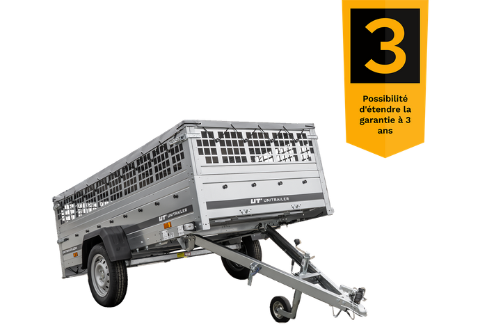 REMORQUE DE JARDIN 264 KIPP AVEC ROUE JOINTE, CÔTÉS GRILLÉS ET BÂCHE PLATE GRIS