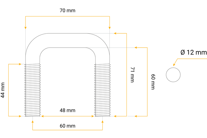 Boulon en U galvanisé avec écrous et rondelles M12 60/48/60