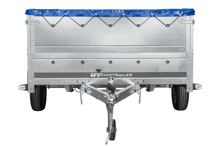 Remorque à essieu simple 264x150 UNITRAILER GARDEN 265 KIPP avec ridelles BIS, châssis H-0 et bâche bleue