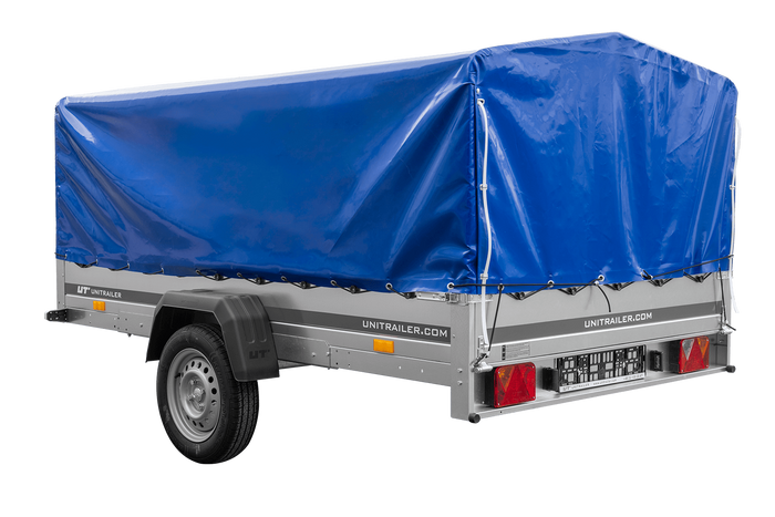 Remorque à un essieu 264x150 UNITRAILER GARDEN 265 KIPP avec arceau H-800 et bâche bleue