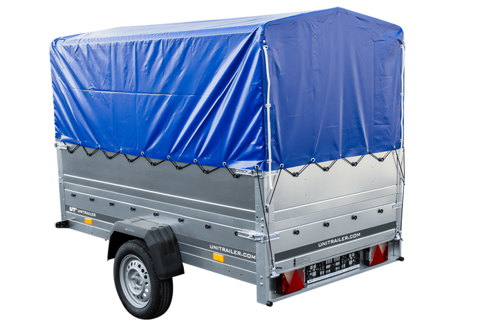 Remorque voiture sans frein 230 x 125 cm Garden Trailer 230 KIPP avec bâche haute, rehausses de ridelles et roue jockey