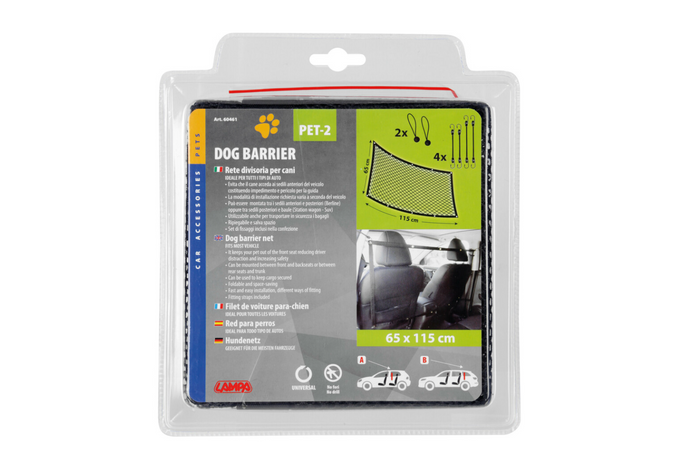 Cloison de séparation pour chien LAMPA PET-2 barrière en maille fixée aux sièges avant 115x65cm