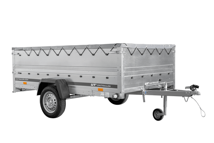 Remorque voiture 264x150 UNITRAILER GARDEN 265 KIPP avec ridelles BIS, cadre H-0 et bâche grise