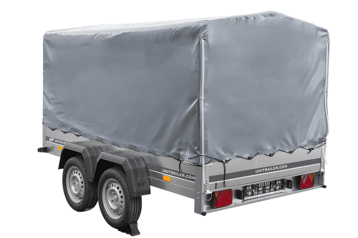 Remorque à deux essieux 264x150 UNITRAILER GARDEN 265/2 KIPP avec châssis H-1100 et bâche grise