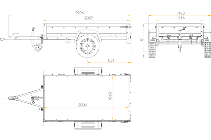 Remorque Garden Trailer 200 Kipp avec roue jockey, rehausses supplémentaire, arceau H-800 et bâche bleue