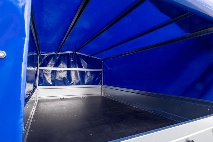 Remorque à un essieu 264x150 UNITRAILER GARDEN 265 KIPP avec arceau H-800 et bâche bleue