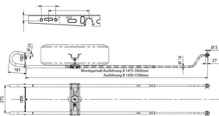 Support de roue de secours KNOTT pour caravanes 1475-1850 mm
