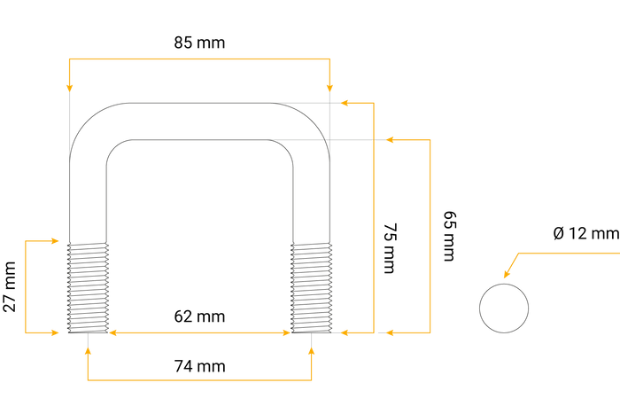 U-BOULON AVEC ÉCROUS ET RONDELLES M12 65/62/65