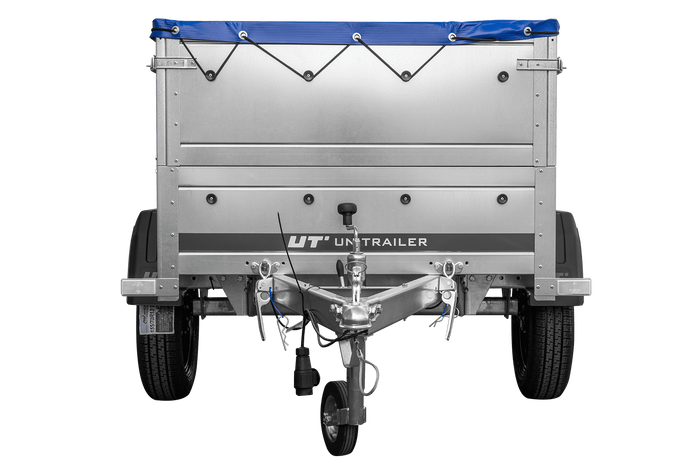 Remorque petite à vendre à benne basculante - Garden Trailer 150 KIPP [avec rehausses de ridelles et bâche plate bleue]