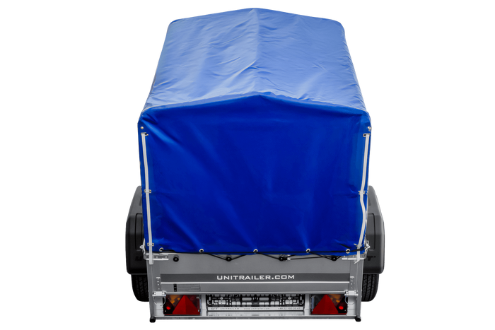 Remorque pour voiture 150x106 bâche bleue + arceau, PTAC 500 kg Garden Trailer 150 KIPP [avec roue jockey]