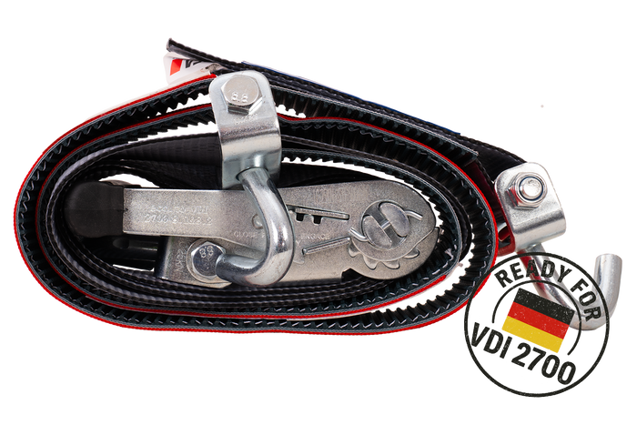 Lot de quatre sangles de transport, d'arrimage pour remorque HEFFA CARLINE 130,  fixation des roues 2,8 m/50 mm/5 t VDI 2700