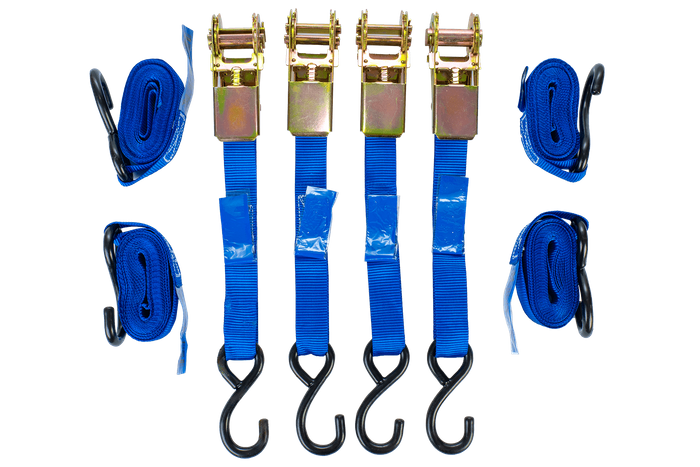 Jeu de quatre bandes de transport avec tendeur UNITRAILER 4m/25mm/0,68t bleu