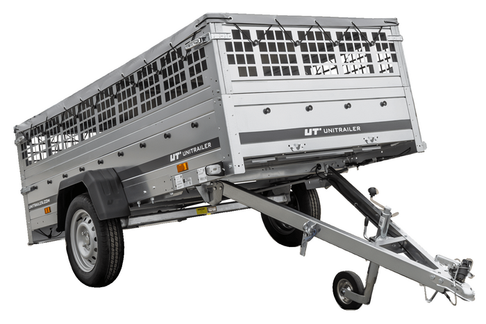 REMORQUE DE JARDIN 264 KIPP AVEC ROUE JOINTE, CÔTÉS GRILLÉS ET BÂCHE PLATE GRIS