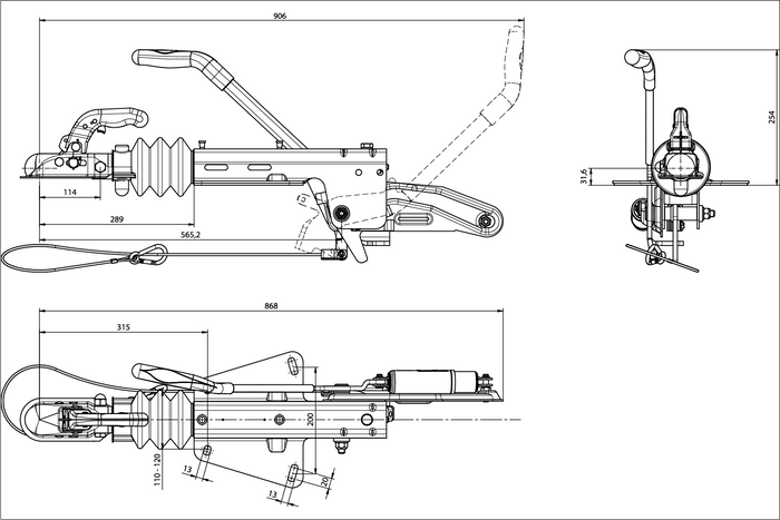 Dispositif de dépassement KNOTT KF13E avec attelage KK14B pour remorque de 1400 kg avec timon de type V