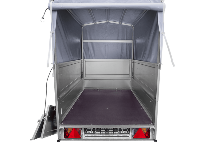 Haute remorque avec bâche 150x106 [bâche grise, arceau, rehausses de ridelles et roue jockey] Garden Trailer 150 KIPP