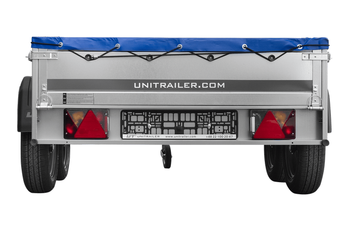 UNITRAILER 264/2 KIPP AVEC ROUE JOCKEY, TIGES DE SUPPORT ET BÂCHE PLATE BLEUE 