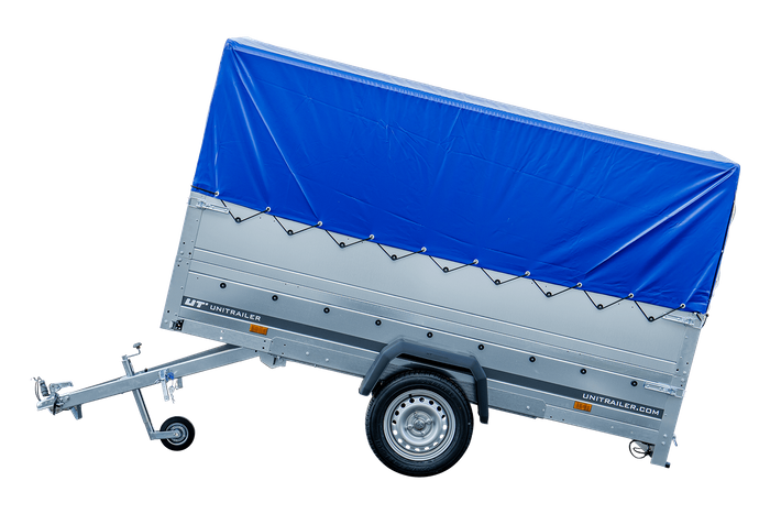 REMORQUE 264 KIPP AVEC ROUE JOCKEY, CÔTÉS RIDELLES SUPPLÉMENTAIRES, CHÂSSIS H-800 ET BACHE BLEUE