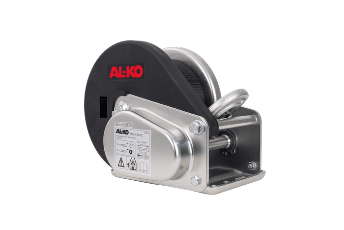 Treuil manuel pour remorque dépanneuse AL-KO 900kg avec courroie de 7m, frein et déroulement automatique