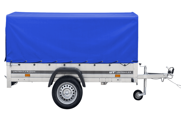 Remorque routière avec bâche haute bleue, arceau H-800 et roue jockey 230x125 Garden Trailer 230 KIPP