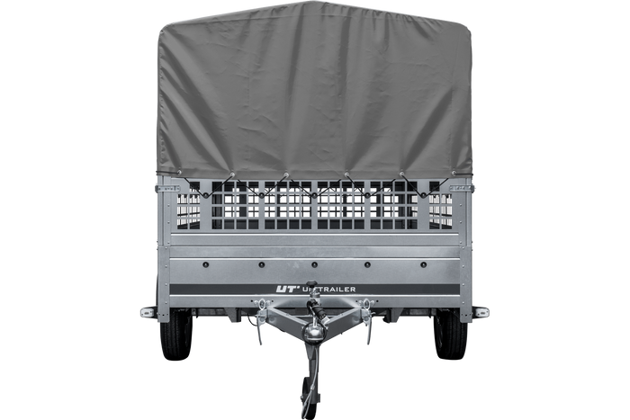 Remorque voiture 264x150 UNITRAILER GARDEN 265 KIPP avec ridelles grillagées, arceau H-800 et bâche grise