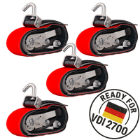 Lot de quatre sangles de transport, d'arrimage pour remorque HEFFA CARLINE 130,  fixation des roues 2,8 m/50 mm/5 t VDI 2700