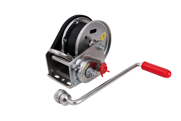 Treuil manuel pour remorque dépanneuse AL-KO 900kg avec courroie de 7m, frein et déroulement automatique
