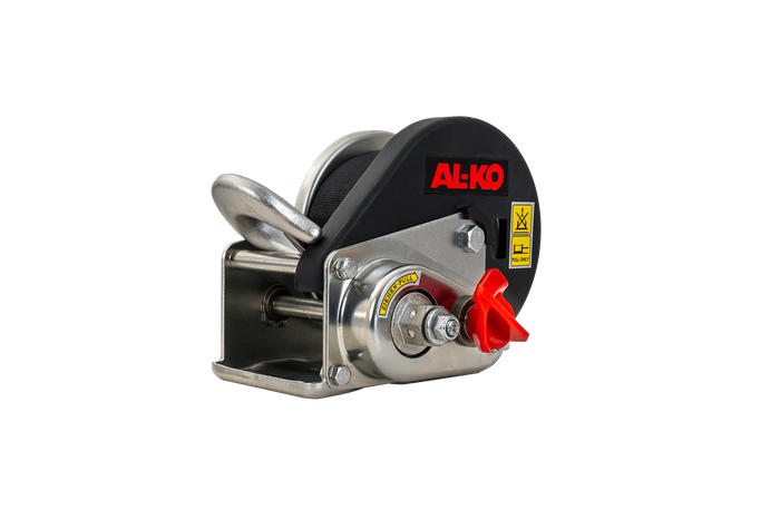 Treuil manuel pour remorque dépanneuse AL-KO 450kg avec une courroie de 6m, frein et déroulement automatique
