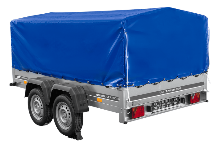 Remorque à deux essieux 264x150 UNITRAILER GARDEN 265/2 KIPP avec châssis H-800 et bâche bleue