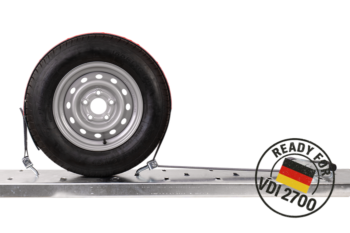 Lot de quatre sangles de transport, d'arrimage pour remorque HEFFA CARLINE 130,  fixation des roues 2,8 m/50 mm/5 t VDI 2700