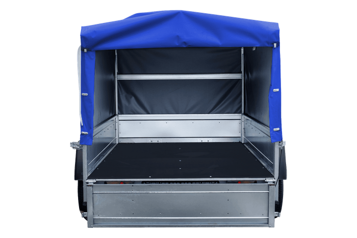 Remorque routière avec bâche haute bleue, arceau H-800 et roue jockey 230x125 Garden Trailer 230 KIPP