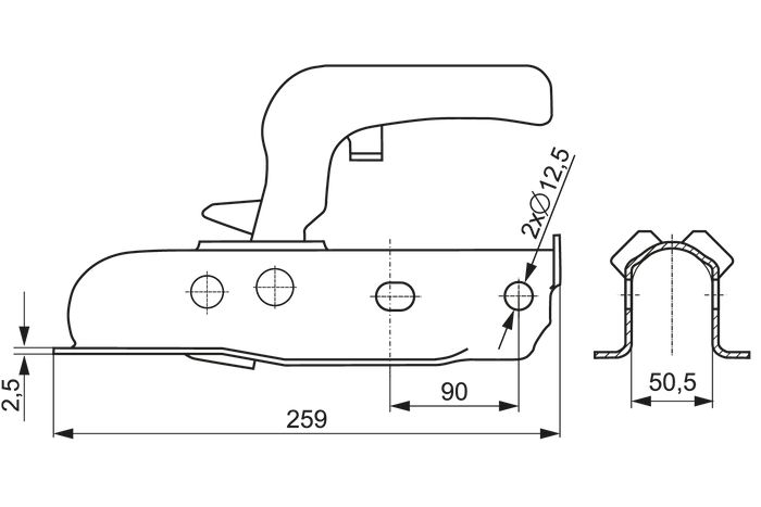 Attelage à boule STEELPRESS ZSK-0750C pour remorque de 750kg avec timon tubulaire de 50mm