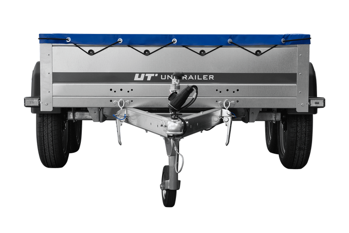 UNITRAILER 264/2 KIPP AVEC ROUE JOCKEY, TIGES DE SUPPORT ET BÂCHE PLATE BLEUE 