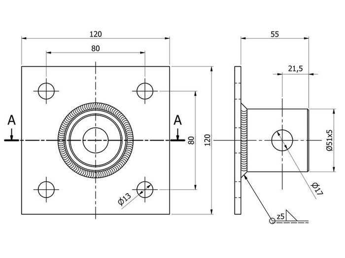 Support de manivelle ensemble S.170033 + adaptateur S.29317 SIMOL pour remorque 1300kg