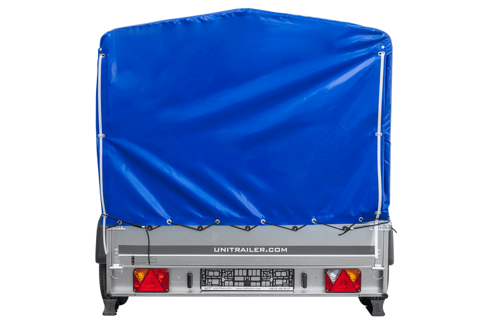 Remorque à deux essieux 264x150 UNITRAILER GARDEN 265/2 KIPP avec châssis H-1100 et bâche bleue