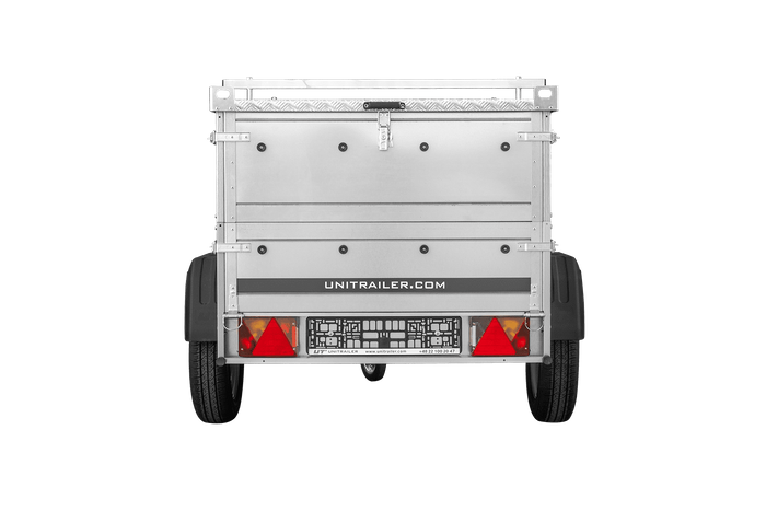 Remorque un essieu 150x106 UNITRAILER GARDEN 150 KIPP avec côtés, ridelles supplementaires et capot en aluminium