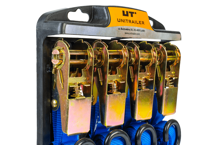 Jeu de quatre bandes de transport avec tendeur UNITRAILER 4m/25mm/0,68t bleu