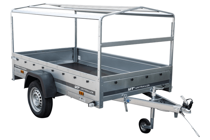 Remorque routière avec bâche haute bleue, arceau H-800 et roue jockey 230x125 Garden Trailer 230 KIPP