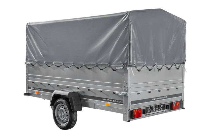 Remorque à essieu simple 264x150 UNITRAILER GARDEN 265 KIPP avec ridelles supplémentaires, arceau H-800 et bâche grise