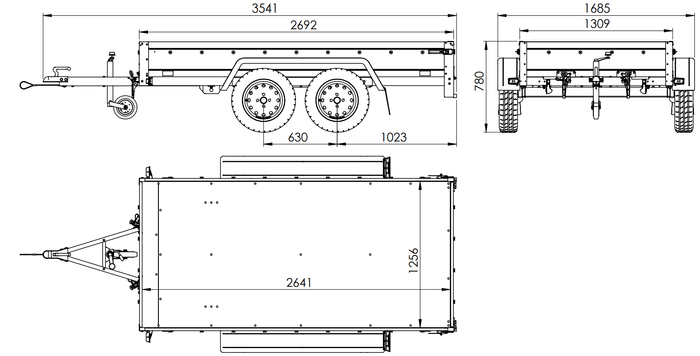 REMORQUE UNITRAILER 264/2 KIPP AVEC ROUE JOCKEY, TIGE DE SUPPORT DE BÂCHE ET BÂCHE PLATE GRISE