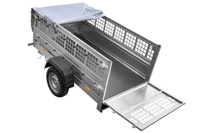 Remorque grillagée 200x106 avec bâche plate grise, ridelles grillagées et roue jockey - Garden Trailer 200 KIPP
