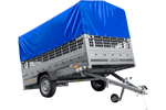 Remorque voiture 264x150 UNITRAILER GARDEN 265 KIPP avec ridelles grillagées, arceau H-800 et bâche bleue