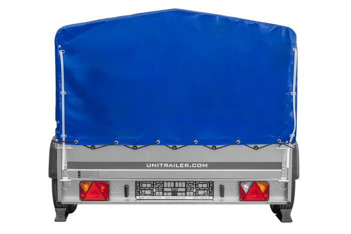 Remorque à deux essieux 264x150 UNITRAILER GARDEN 265/2 KIPP avec châssis H-800 et bâche bleue