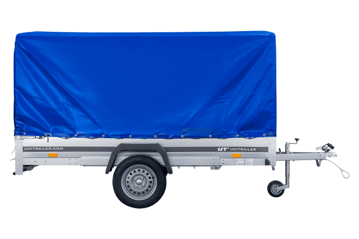 Remorque à essieu 264x150 UNITRAILER GARDEN 265 KIPP avec arceau H-1100 et bâche bleue