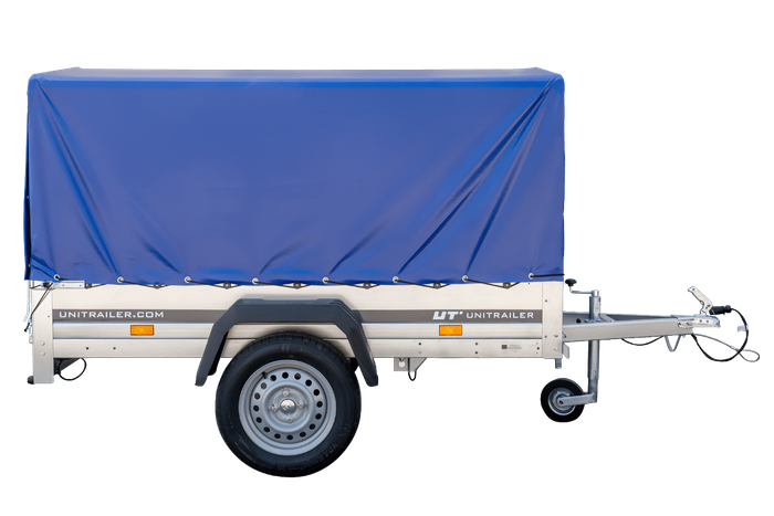 Remorque bagagère Garden Trailer 200 KIPP 200 x 106 cm avec bâche haute bleue, arceau et roue jockey