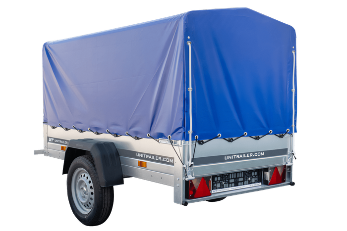 Remorque bagagère Garden Trailer 200 KIPP 200 x 106 cm avec bâche haute bleue, arceau et roue jockey
