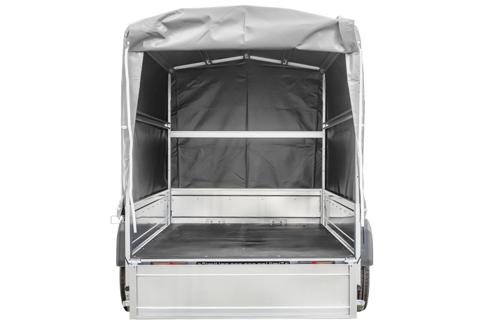 Remorque routière avec bâche haute (110 cm), arceau (110 cm) et roue jockey 230x125 Garden Trailer 230 KIPP