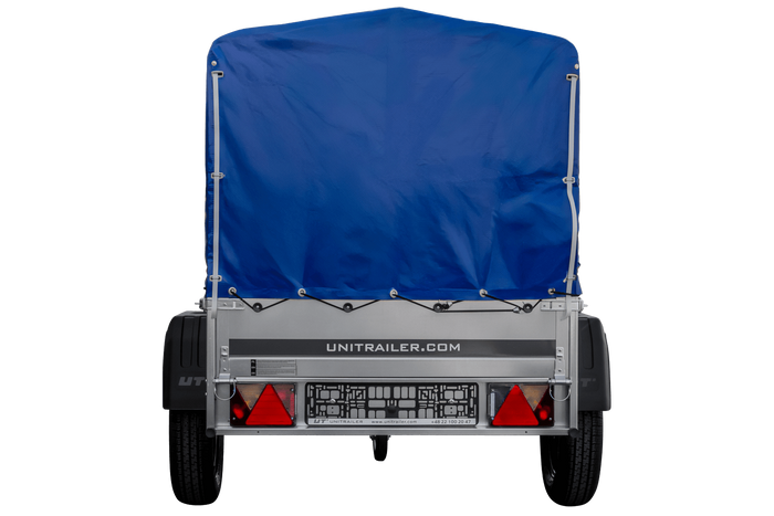 Remorque pour voiture 150x106 bâche bleue + arceau, PTAC 500 kg Garden Trailer 150 KIPP [avec roue jockey]