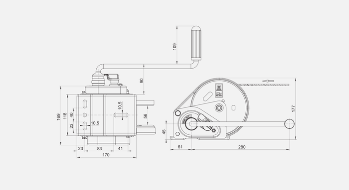 Treuil manuel pour remorque dépanneuse AL-KO 900kg avec courroie de 7m, frein et déroulement automatique