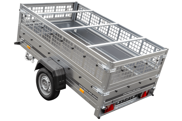 Grande remorque 230x125 avec bâche plate, ridelles grillagées, roue jockey et tiges de support bâche - Garden Trailer 230 KIPP